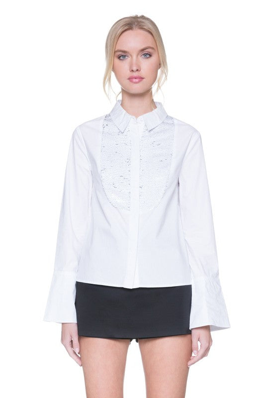Elegant Sequence Detail White Shirt