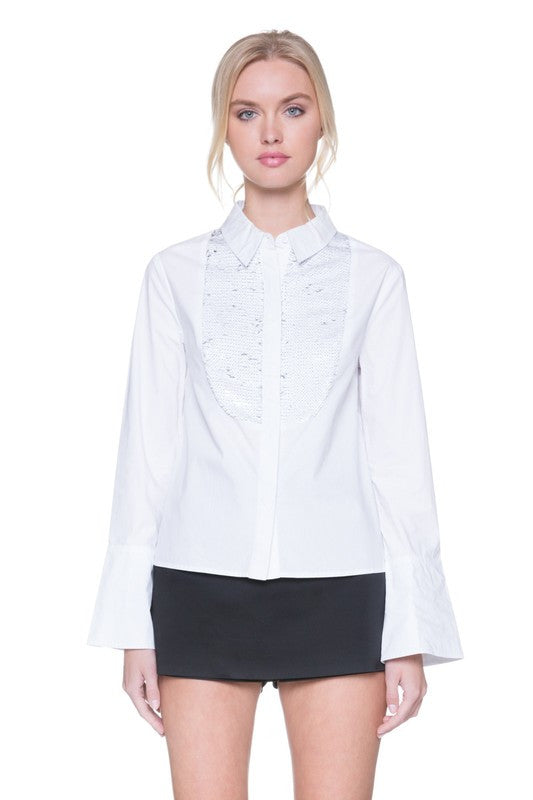 Elegant Sequence Detail White Shirt
