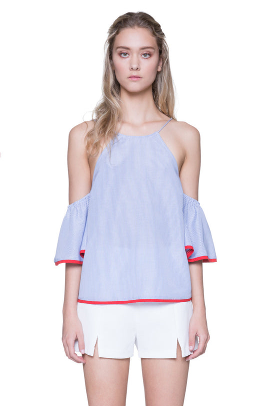 Fashion Off Shoulder Striped Top With Red Detail