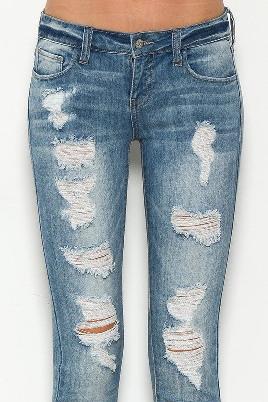 Ripped Skinny Jean with Light Blue Wash