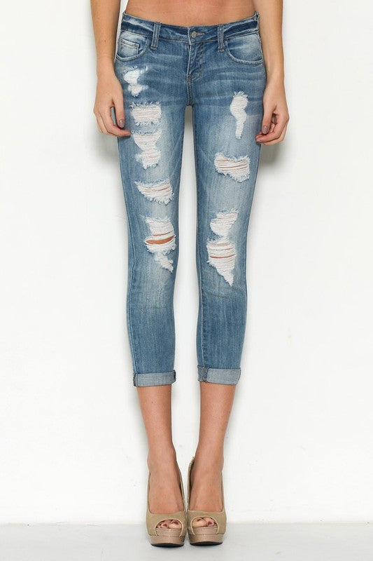 Ripped Skinny Jean with Light Blue Wash