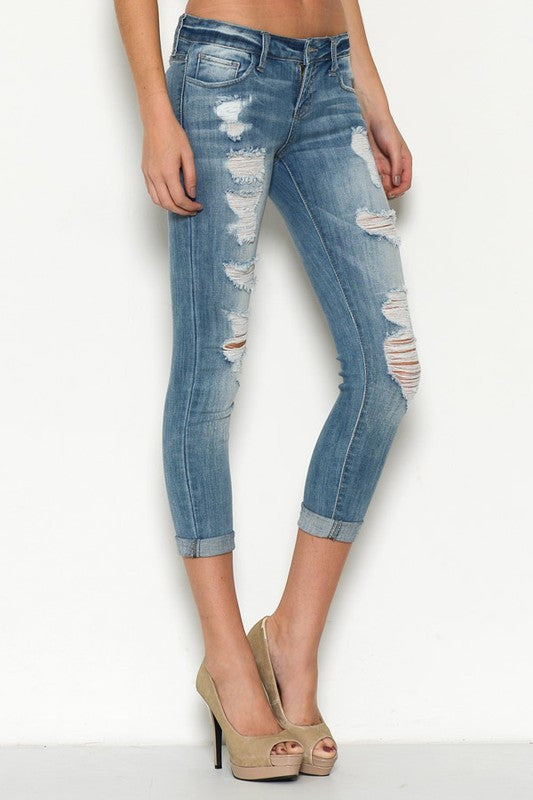 Ripped Skinny Jean with Light Blue Wash