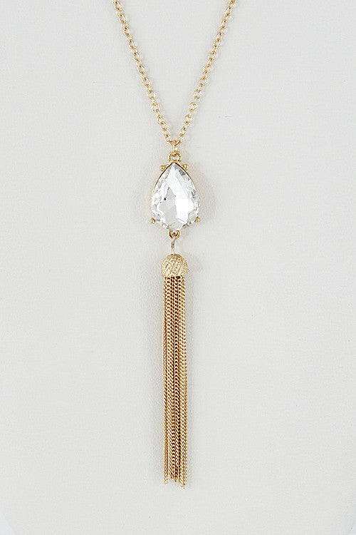 Elegant Long Tear Drop Rhinestone Necklace