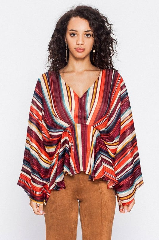 Elegant Multi-Color Metallic Tunique Open Sleeve