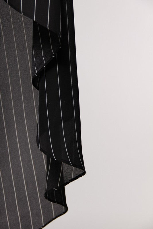 Elegant Black Long Top with White Stripes