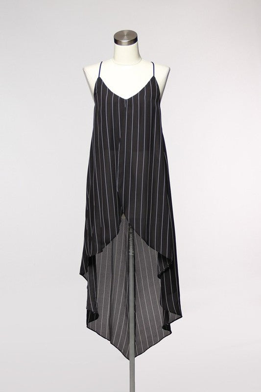 Elegant Black Long Top with White Stripes
