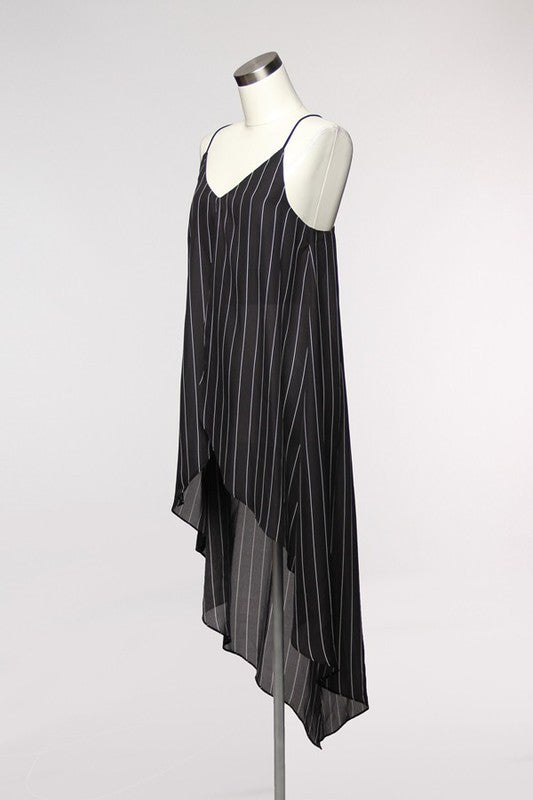 Elegant Black Long Top with White Stripes