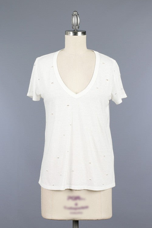 Fashion White V-Neck Vintage T-Shirt