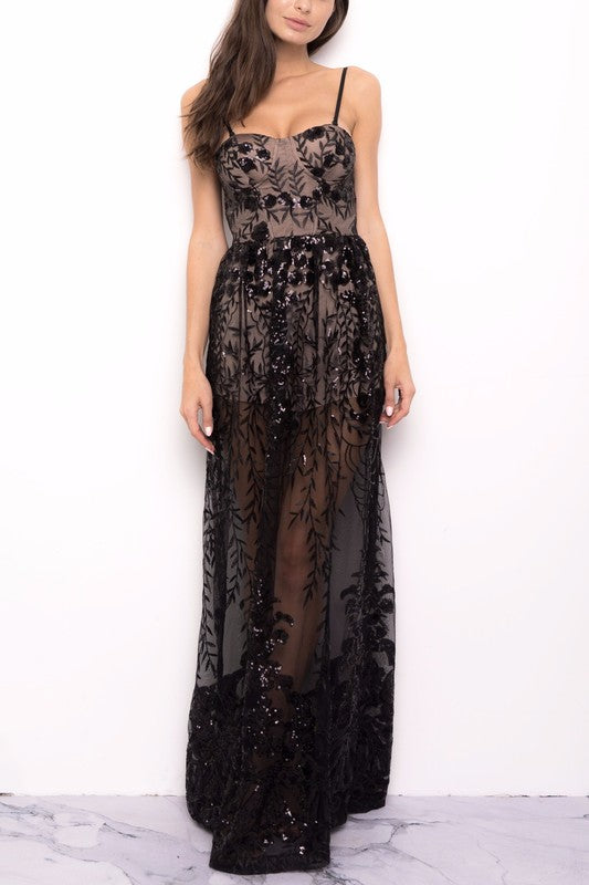 Cocktail Sequence Black Maxi Romper