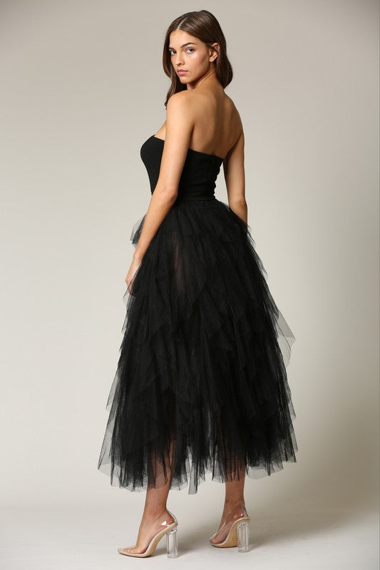 Elegant Black Couture Bodycon Ruffle Puffy Mesh Dress