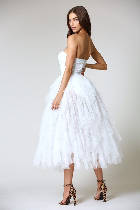 Elegant White Couture Bodycon Ruffle Puffy Mesh Dress EDITE MODE Elegant White Couture Bodycon Ruffle Puffy Mesh Dress EDITE MODE