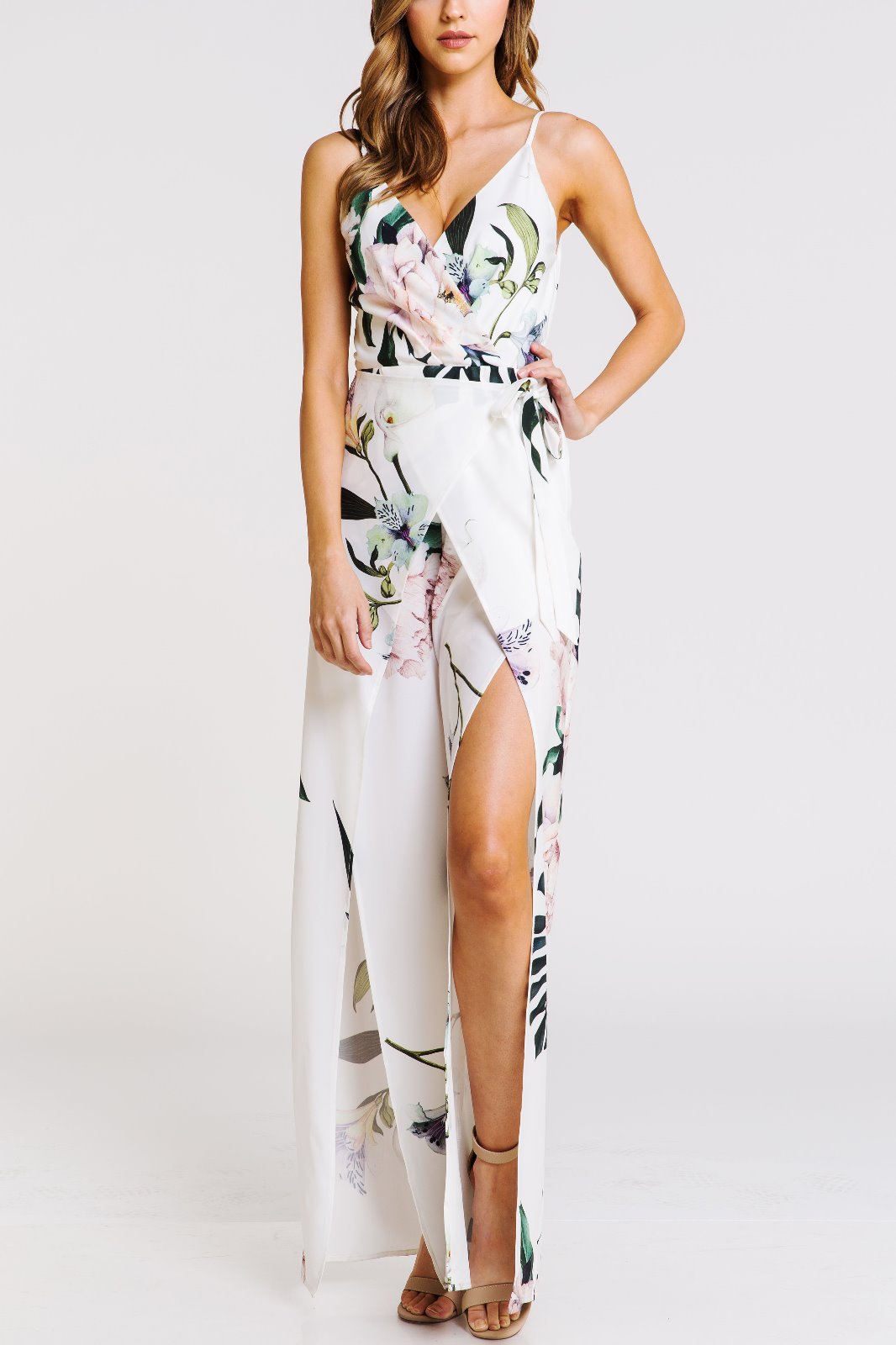 Elegant Floral Print White Cut Out Jumpsuit