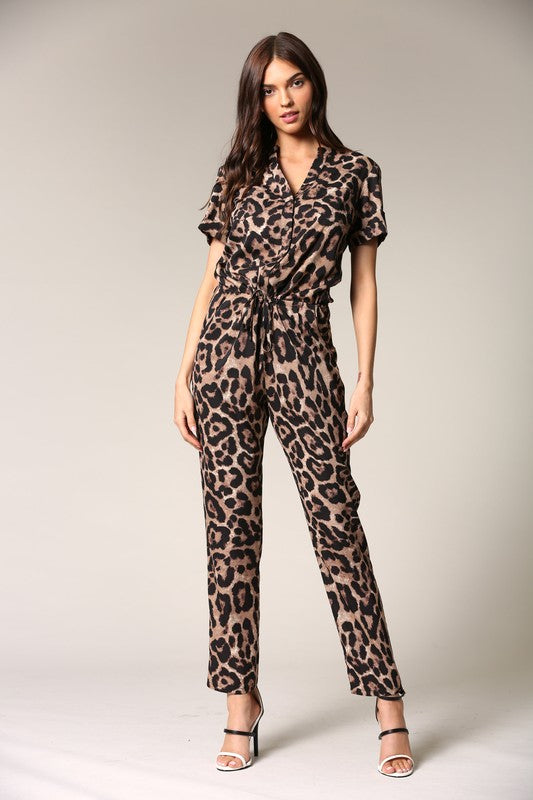 Fashion Animal Print Tie-Up Jumpsuit