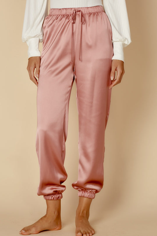 Elegant Casual Rose Satin Jogger Pants