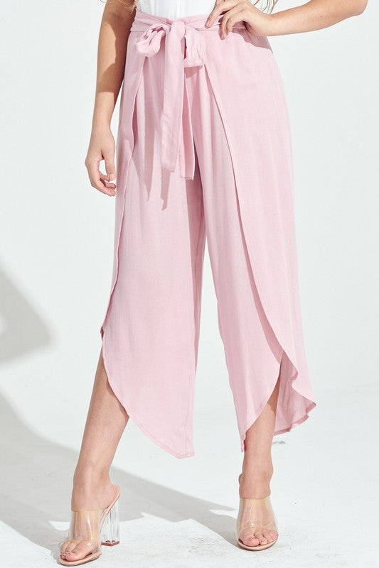 Fashion Summer Pink Cut Out Tie-Up Pants