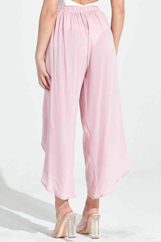 Fashion Summer Pink Cut Out Tie-Up Pants