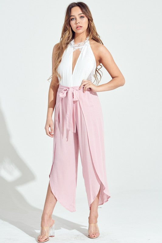 Fashion Summer Pink Cut Out Tie-Up Pants