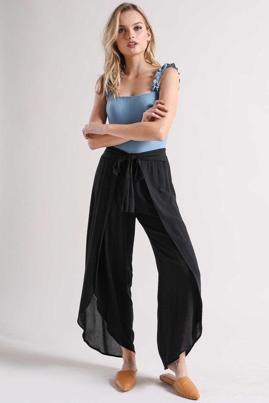 Fashion Summer Black Cut Out Tie-Up Pants
