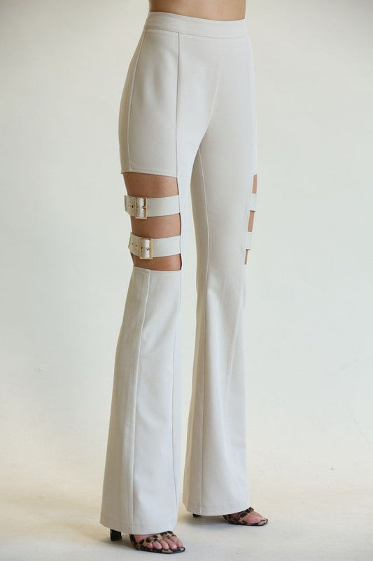 Fashion Oat High Waisted Side Cut-Out Pants