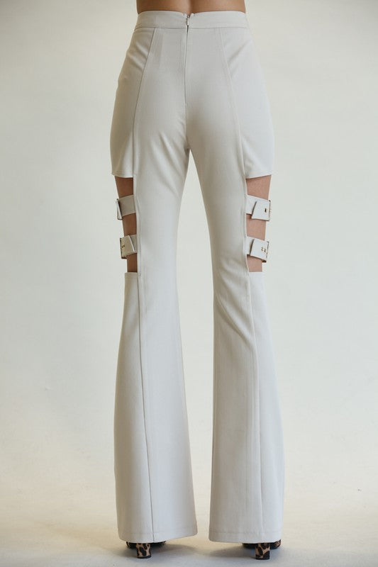 Fashion Oat High Waisted Side Cut-Out Pants L / Oat