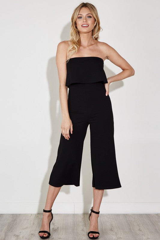 Fashion Ruffle Strapless Black Jumpsuit