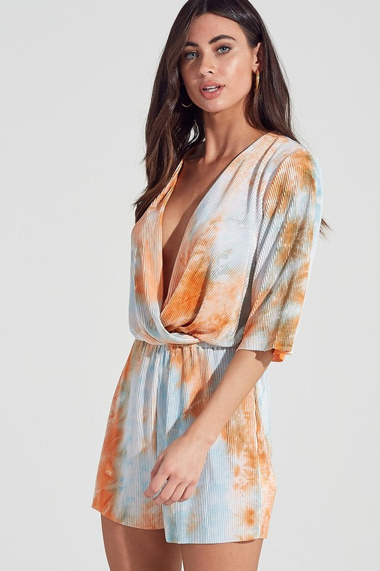Fashion Orange Multi-Color Wrap Detailed Romper