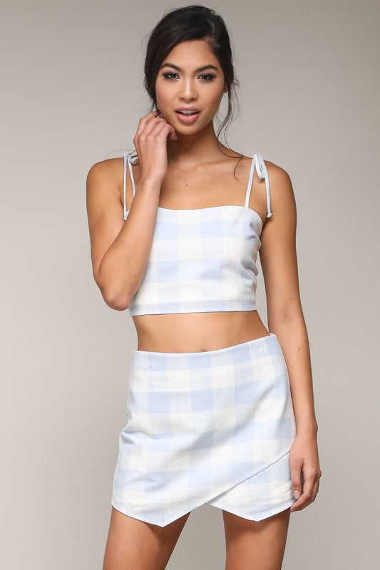 Fashion Marine Checkered Detailed Blue Skort