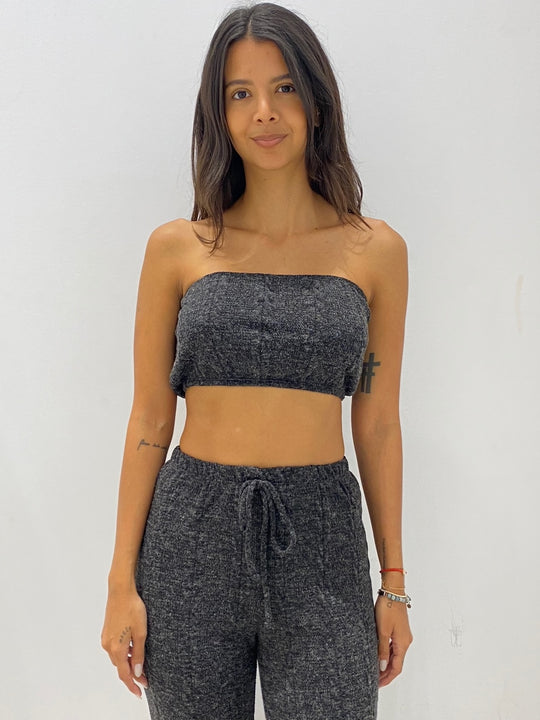 Fashion Black Strapless Crochet Crop Top