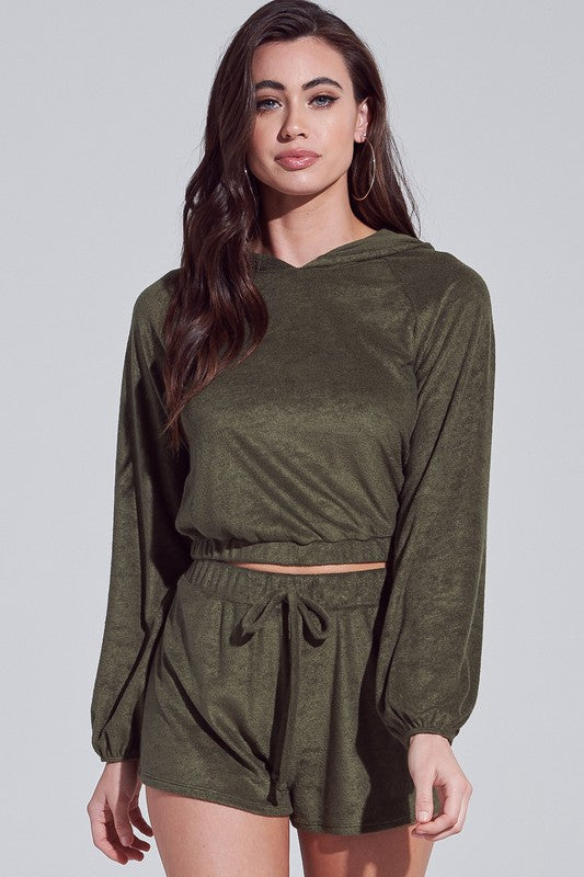 Fashion Olive Tie-Up Sweater Shorts