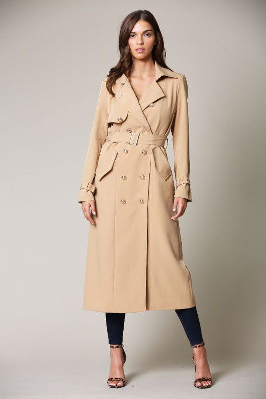 Elegant Taupe Collar Button Tie-Up Trench Coat