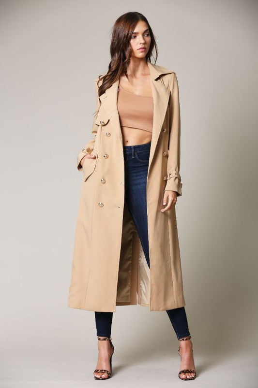 Elegant Taupe Collar Button Tie-Up Trench Coat