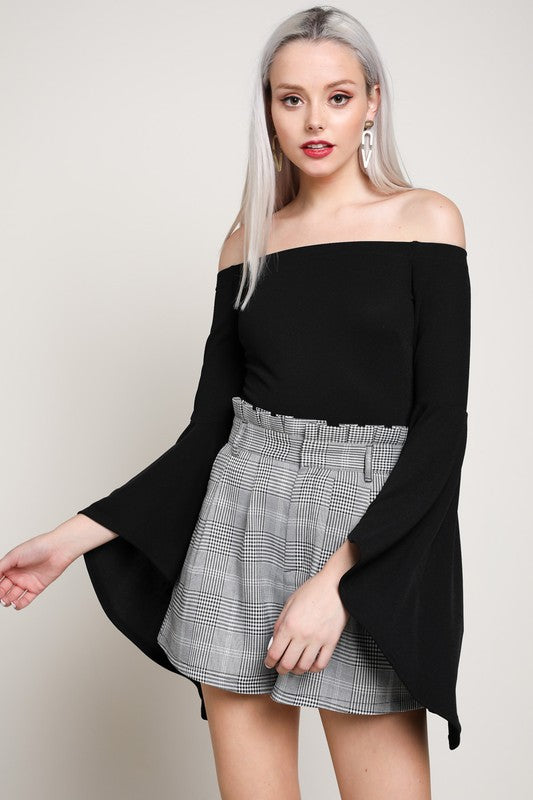 Elegant Black Off Shoulder Bell Sleeve Bodysuit