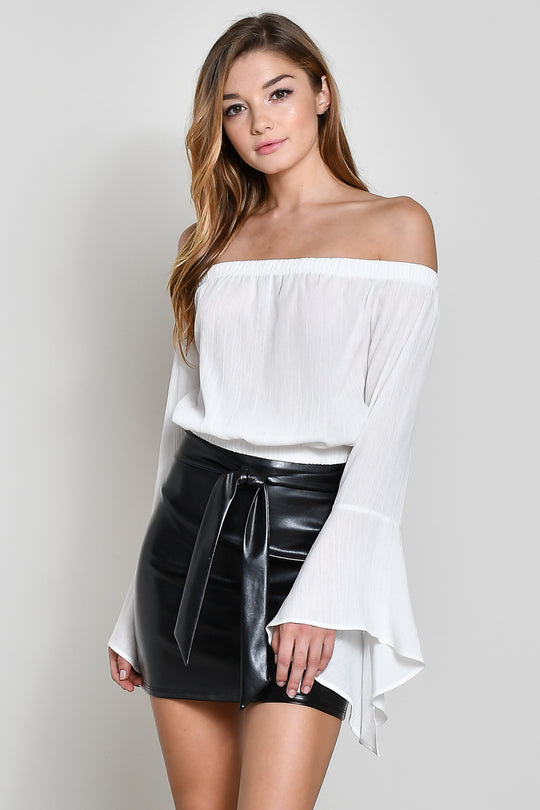 Elegant White Off Shoulder Bell Sleeve Top