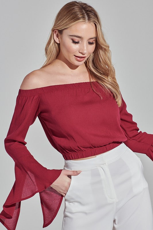 Elegant Red Off Shoulder Bell Sleeve Top