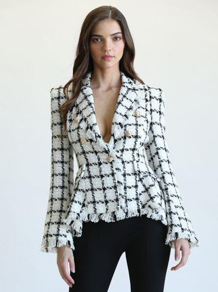 Elegant White Multi-Color Textured Gold Detail Jacket