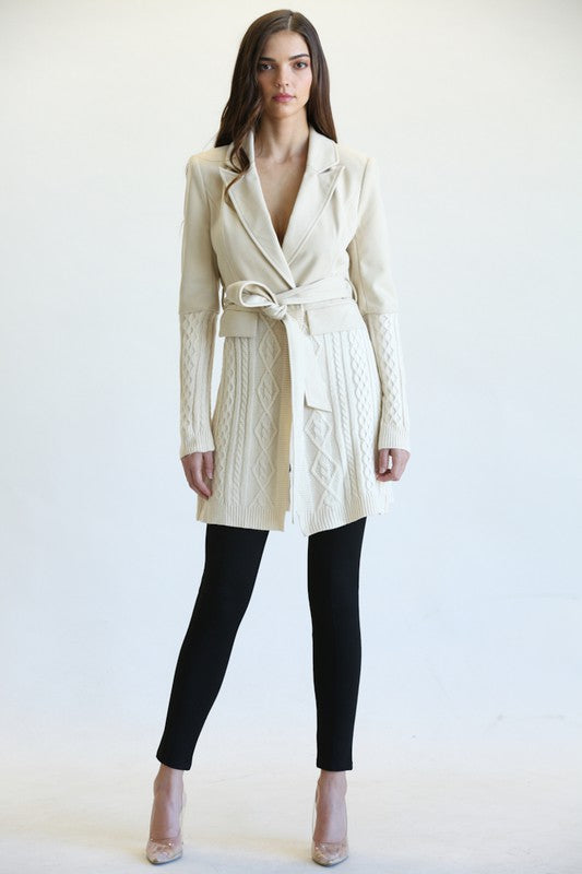 Elegant Beige Jacket Tie-Up Sweater
