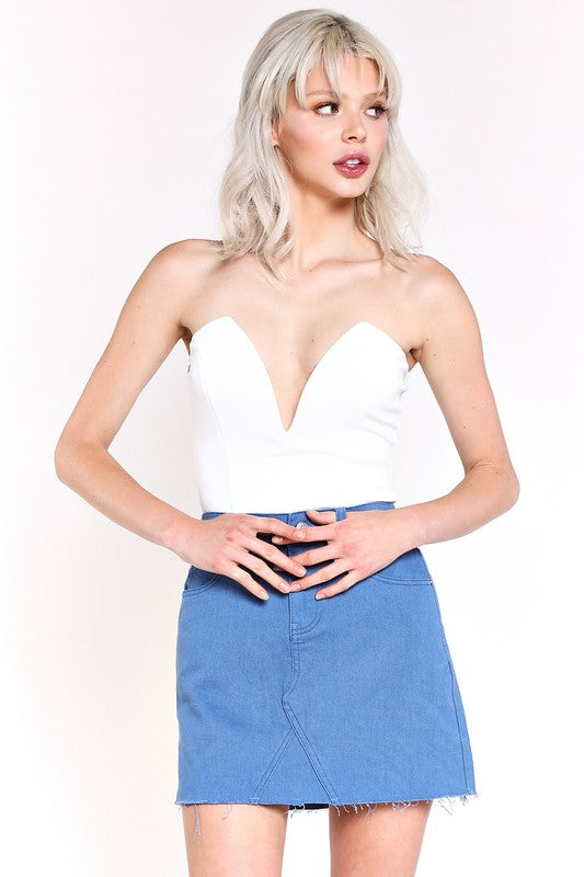 Fashion Deep Front V-Neck White Bodysuit