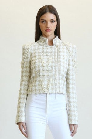 Elegant Gold Textured Gold Detail Pearl Jacket