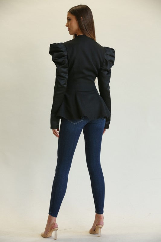 Elegant Black Blazer Jacket with Butterfly Sleeve