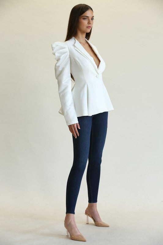 Elegant White Blazer Jacket with Butterfly Sleeve