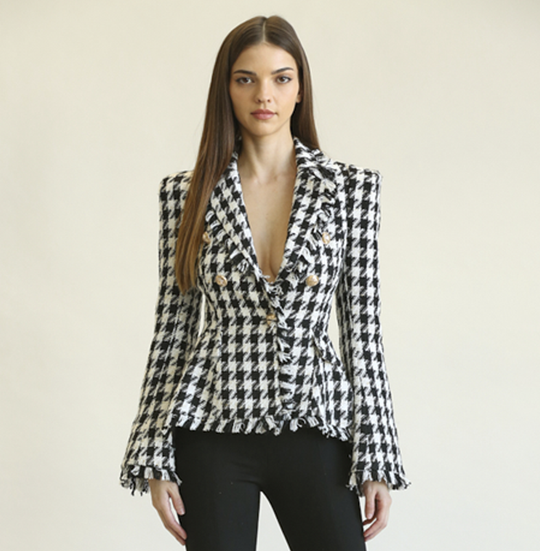 Elegant Black Multi-Color Textured Gold Detail Jacket