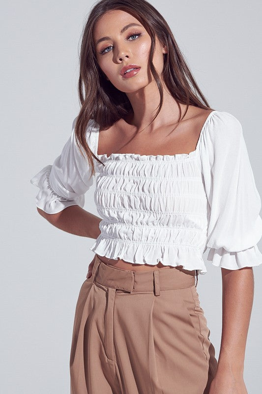 Fashion Off White Off Shoulder Ruffle Crop Top