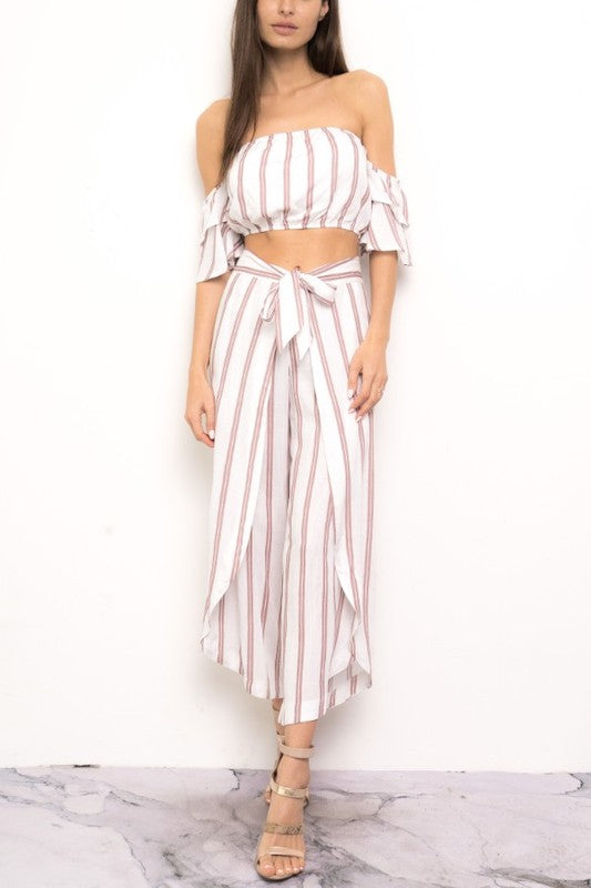 Summer Off Shoulder Pink Marine Top