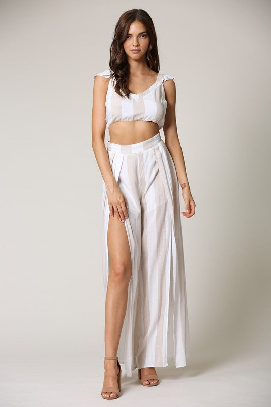 Fashion Summer Beige Marine High Waisted Cut-Out Pants