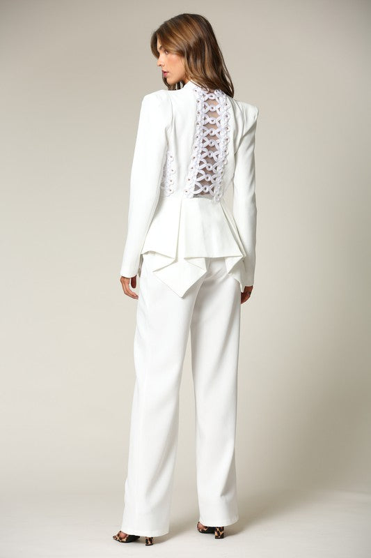 White Ruffle Jacket Elegant White Couture Ruffle Jacket with Back Lace Detailed – EDITE MODE