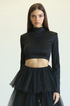 Elegant Black Crop Top with Long Sleeve