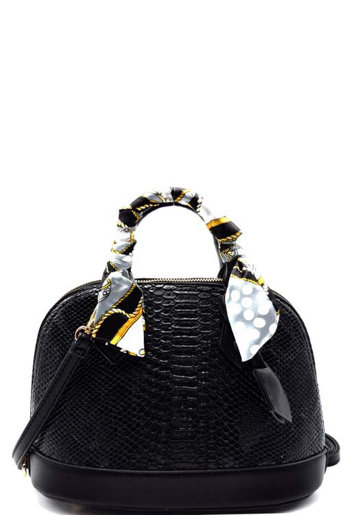 Fashion Animal Print Black Round Satchel Mini Bag with Scarf