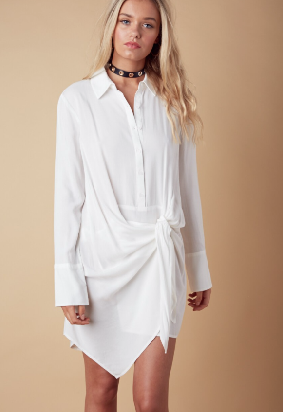 Summer Tie Up White Shirt Dress