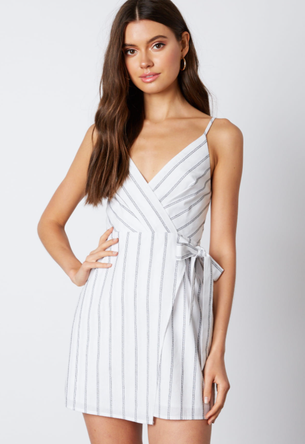 Fashion Summer Strap White Contrast Tie-Up Dress
