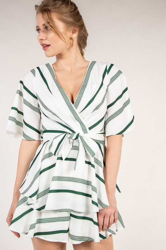 Fashion Green Marine Ruffle Tie-Up Romper
